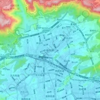 Topografische Karte 新店镇, Höhe, Relief