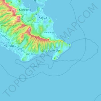 Topografische Karte East Honolulu, Höhe, Relief