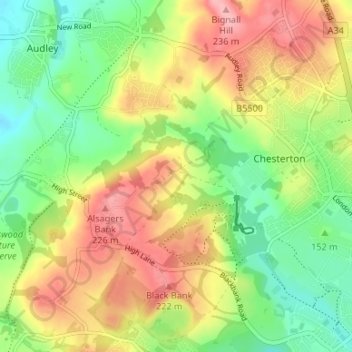 Topografische Karte Apedale, Höhe, Relief