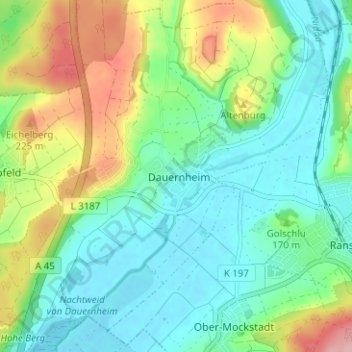 Topografische Karte Dauernheim, Höhe, Relief