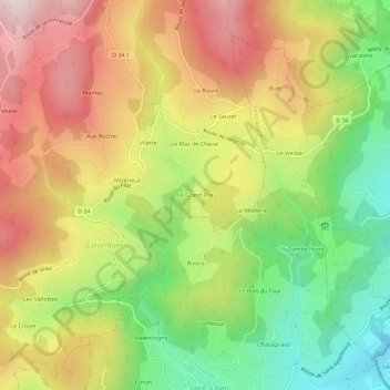 Topografische Karte Le Grand Pré, Höhe, Relief