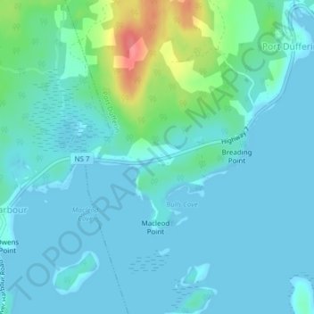 Topografische Karte Port Dufferin West, Höhe, Relief