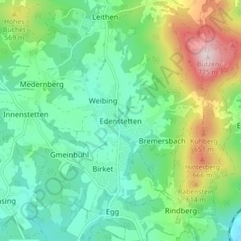 Topografische Karte Edenstetten, Höhe, Relief