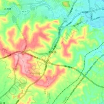 Topografische Karte 磨家镇, Höhe, Relief