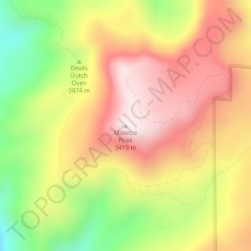 Topografische Karte Monroe Peak, Höhe, Relief