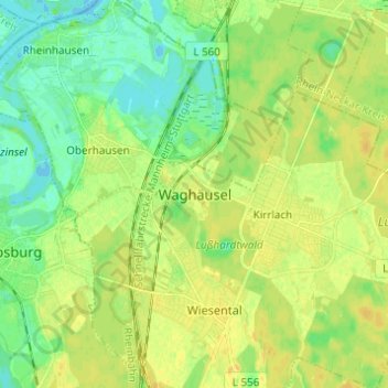 Topografische Karte Waghäusel, Höhe, Relief