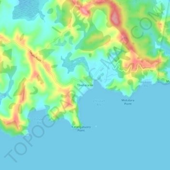 Topografische Karte Tawharanui, Höhe, Relief