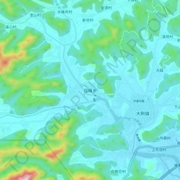 Topografische Karte 双峰乡, Höhe, Relief