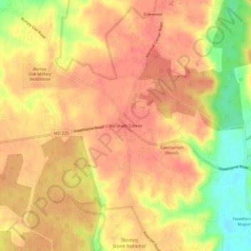 Topografische Karte Marshalls Corner, Höhe, Relief