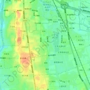 Topografische Karte 定岗村, Höhe, Relief