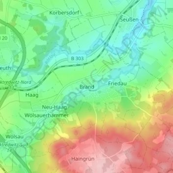 Topografische Karte Brand, Höhe, Relief