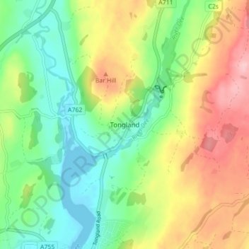 Topografische Karte Tongland, Höhe, Relief