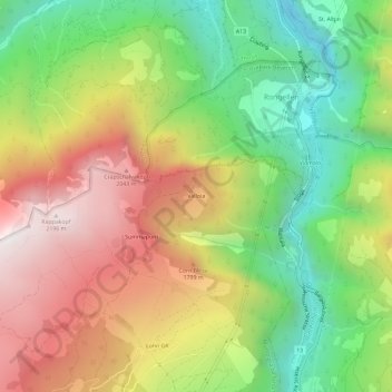 Topografische Karte Valloia, Höhe, Relief