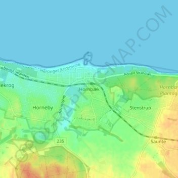 Topografische Karte Hornbæk, Höhe, Relief