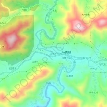 Topografische Karte 马贵村, Höhe, Relief