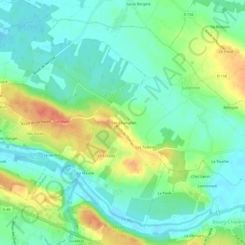 Topografische Karte Chez Champion, Höhe, Relief
