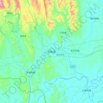 Topografische Karte 东安县, Höhe, Relief