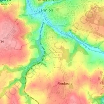Topografische Karte Kerzevean, Höhe, Relief