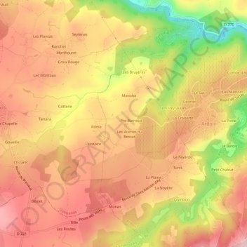 Topografische Karte Les Mûres, Höhe, Relief