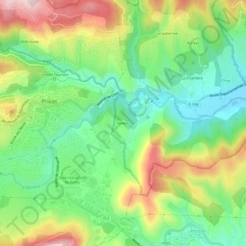 Topografische Karte Tauléac, Höhe, Relief