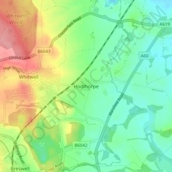 Topografische Karte Hodthorpe, Höhe, Relief