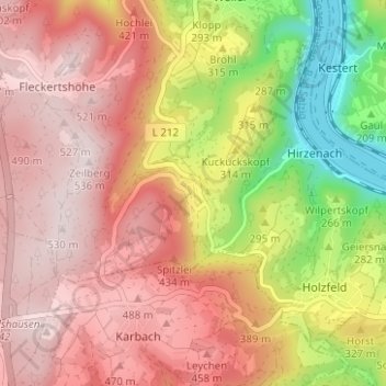 Topografische Karte Rheinbay, Höhe, Relief