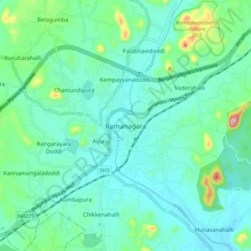 Topografische Karte Ramanagara, Höhe, Relief