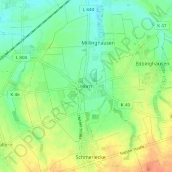 Topografische Karte Horn, Höhe, Relief
