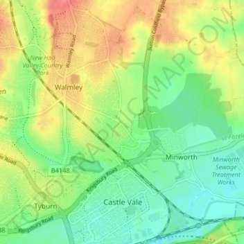 Topografische Karte Walmley Ash, Höhe, Relief