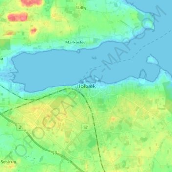 Topografische Karte Holbäk, Höhe, Relief