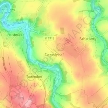 Topografische Karte Conradsdorf, Höhe, Relief