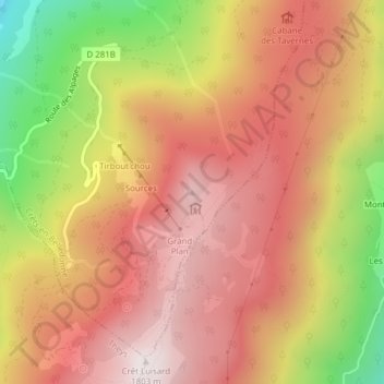 Topografische Karte Crêt du Poulet, Höhe, Relief