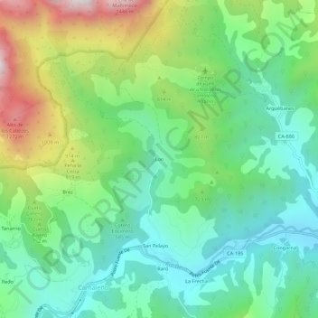 Topografische Karte Lon, Höhe, Relief