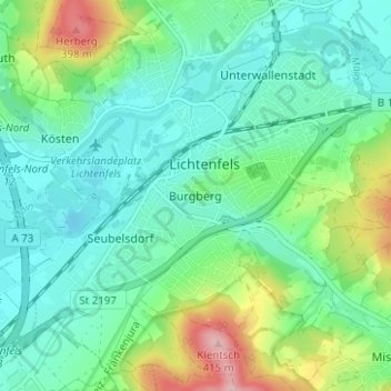 Topografische Karte Burgberg, Höhe, Relief