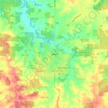 Topografische Karte Salem, Höhe, Relief