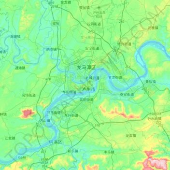 Topografische Karte 江阳区, Höhe, Relief