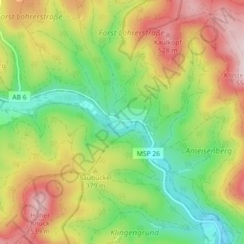 Topografische Karte Erlenfurt, Höhe, Relief