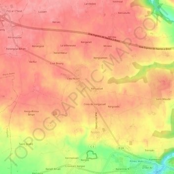 Topografische Karte Kergazuel, Höhe, Relief