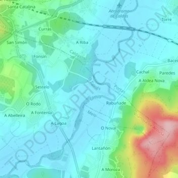 Topografische Karte A Veiga, Höhe, Relief