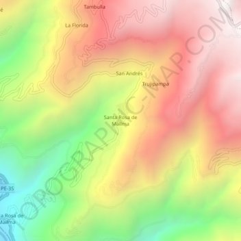 Topografische Karte Santa Rosa de Mallma, Höhe, Relief