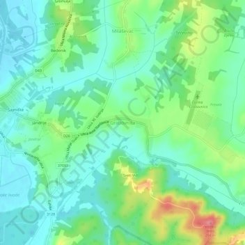 Topografische Karte Grabovnica, Höhe, Relief
