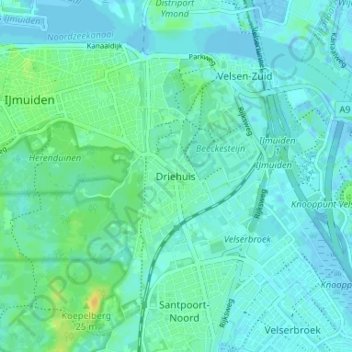 Topografische Karte Driehuis, Höhe, Relief