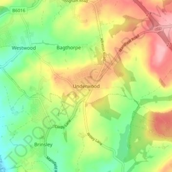 Topografische Karte Underwood, Höhe, Relief