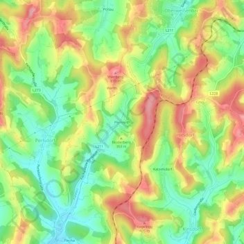 Topografische Karte Pernreith, Höhe, Relief