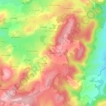Topografische Karte Semonsut, Höhe, Relief