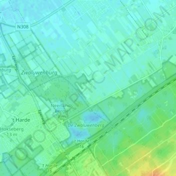 Topografische Karte Bovenveen, Höhe, Relief