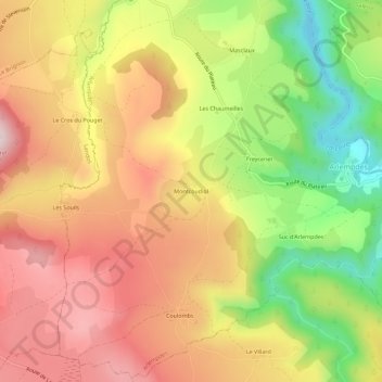 Topografische Karte Montcoudiol, Höhe, Relief