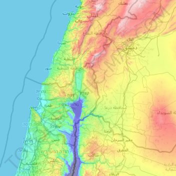 Topografische Karte Golan Heights, Höhe, Relief