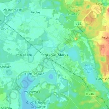 Topografische Karte Storkow (Mark), Höhe, Relief