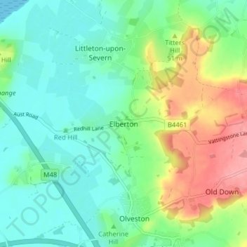 Topografische Karte Elberton, Höhe, Relief